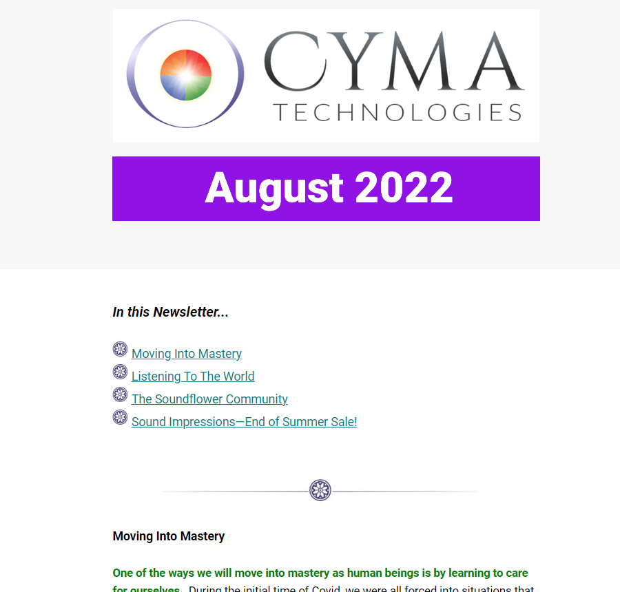 Cyma Technologies August Newsletter