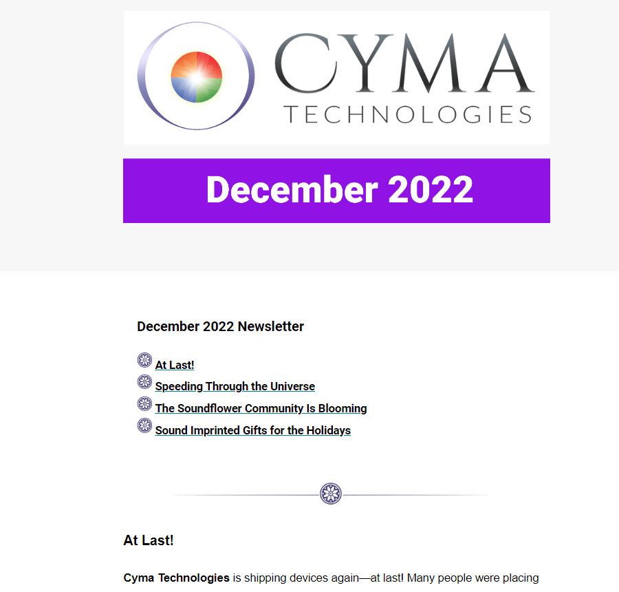 Cyma Technologies Newsletter December 2022