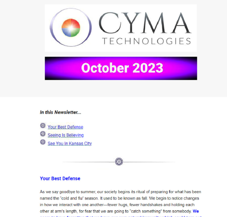 Cyma Technologies October Newsletter