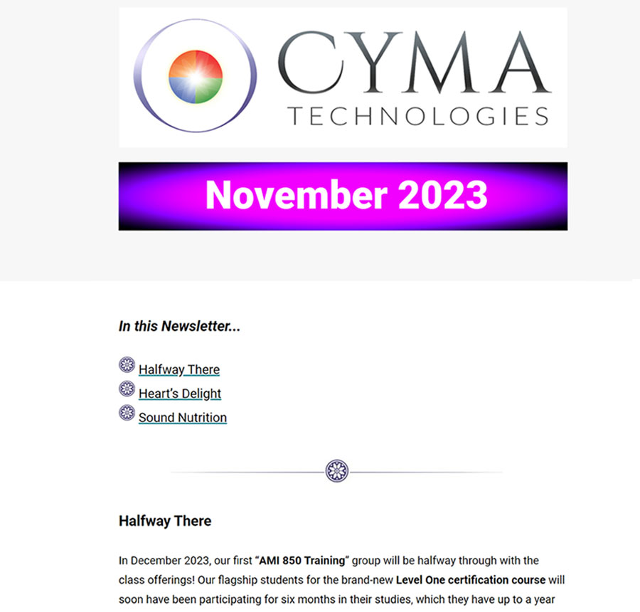 Cyma Technologies November Newsletter